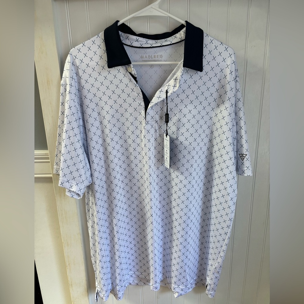 Charles Men's Navy and White Patterned Polo Shirt